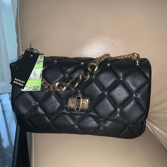 NWT!! Badgley Mischka black & gold studded handbag